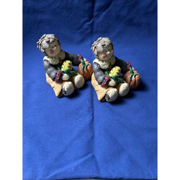 Vintage Ceramic Figurines Of Girl W/Pumpkins Set Of 2 Hand-Painted Collectibles - Picture 9 of 9